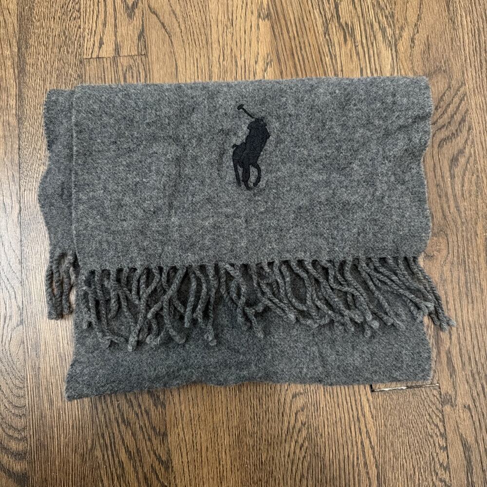 Polo Ralph Lauren Gray Wool Scarf With Fringe Detailing